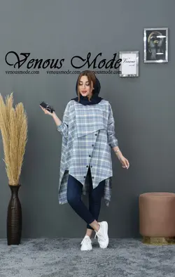 خرید اینترنتی و حضوری مانتو چهارخونه دکمه کج کد 491 ونوس مد