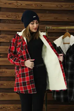 خرید آنلاین کاپشن چهارخونه داخل خز کد 281 | در فروشگاه اینترنتی ونوس مد