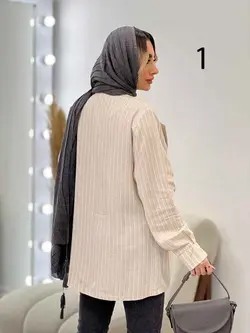 مانتو لینن نچرال یقه نامتقارن دو دکمه کد 3019 شیک در ونوس مد