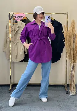 خرید اینترنتی مانتو جلوزیپ کمرگت کد 1397 درر فروشگاه ونوس مد