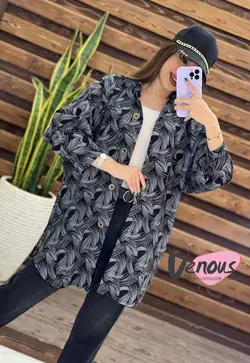 خرید اینترنتی مانتو لنین طرحدار جلو دکمه کد 144 در ونوس مد