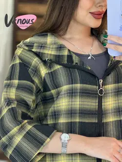 خرید اینترنتی مانتو چهارخونه کلاهدار کد 1447 فروشگاه ونوس مد