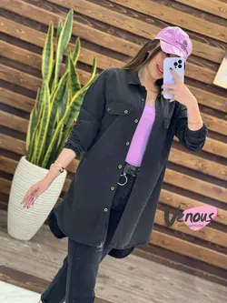 خرید اینترنتی مانتو جین ذغالی بغل زیپ کد 1443فروشگاه ونوس مد