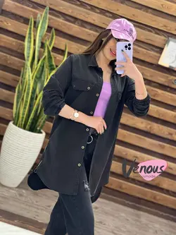 خرید اینترنتی مانتو جین ذغالی بغل زیپ کد 1443فروشگاه ونوس مد