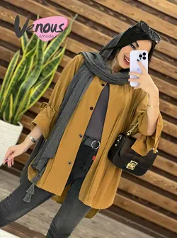 خرید اینترنتی مانتو جلو دکمه پیله دار کد 1526فروشگاه ونوس مد