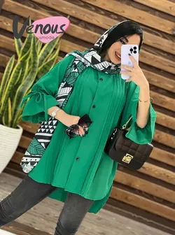 خرید اینترنتی مانتو جلو دکمه پیله دار کد 1526فروشگاه ونوس مد