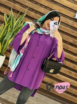 خرید اینترنتی مانتو جلو دکمه پیله دار کد 1526فروشگاه ونوس مد