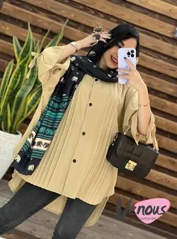 خرید اینترنتی مانتو جلو دکمه پیله دار کد 1526فروشگاه ونوس مد