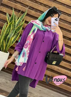 خرید اینترنتی مانتو جلو دکمه پیله دار کد 1526فروشگاه ونوس مد