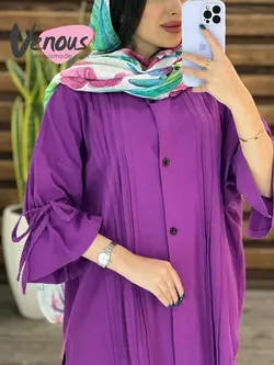 خرید اینترنتی مانتو جلو دکمه پیله دار کد 1526فروشگاه ونوس مد