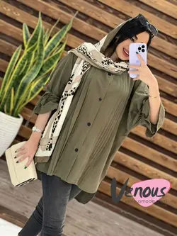 خرید اینترنتی مانتو جلو دکمه پیله دار کد 1526فروشگاه ونوس مد