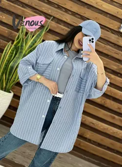 مانتو راه راه پانچ دو جیب کد 1532شیک و جذاب درمجموعه ونوس مد