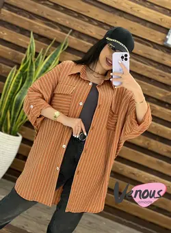 مانتو راه راه پانچ دو جیب کد 1532شیک و جذاب درمجموعه ونوس مد