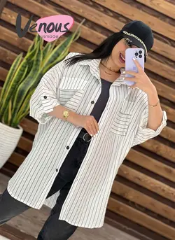 مانتو راه راه پانچ دو جیب کد 1532شیک و جذاب درمجموعه ونوس مد