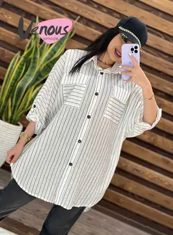 مانتو راه راه پانچ دو جیب کد 1532شیک و جذاب درمجموعه ونوس مد