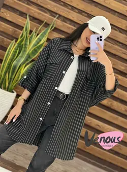 مانتو راه راه پانچ دو جیب کد 1532شیک و جذاب درمجموعه ونوس مد