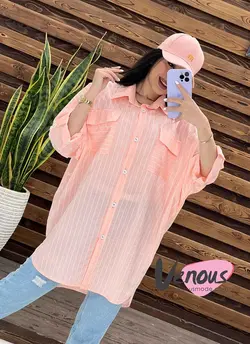 مانتو راه راه پانچ دو جیب کد 1532شیک و جذاب درمجموعه ونوس مد