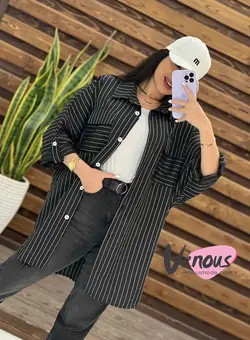 مانتو راه راه پانچ دو جیب کد 1532شیک و جذاب درمجموعه ونوس مد