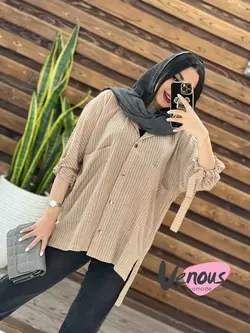خرید اینترنتی مانتو راه راه آستین بنددار کد 1570فروشگاه ونوس