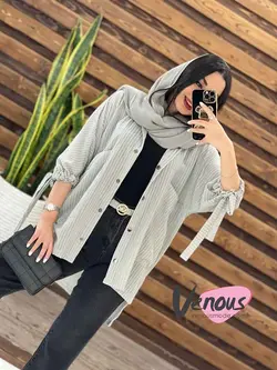 خرید اینترنتی مانتو راه راه آستین بنددار کد 1570فروشگاه ونوس
