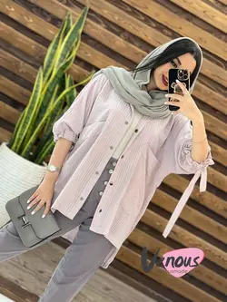 خرید اینترنتی مانتو راه راه آستین بنددار کد 1570فروشگاه ونوس
