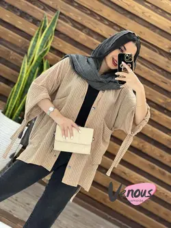 خرید اینترنتی مانتو راه راه آستین بنددار کد 1570فروشگاه ونوس