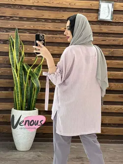 خرید اینترنتی مانتو راه راه آستین بنددار کد 1570فروشگاه ونوس