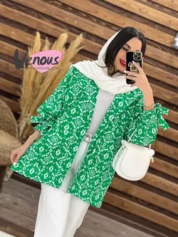 مانتو کتی طرح دار آستین کش کد 1613 شیک و جذاب در ونوس مد