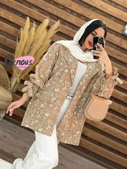 مانتو کتی طرح دار آستین کش کد 1613 شیک و جذاب در ونوس مد