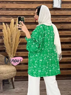 مانتو کتی طرح دار آستین کش کد 1613 شیک و جذاب در ونوس مد