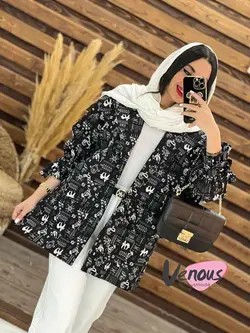 مانتو کتی طرح دار آستین کش کد 1613 شیک و جذاب در ونوس مد