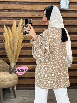 مانتو کتی طرح دار آستین کش کد 1613 شیک و جذاب در ونوس مد