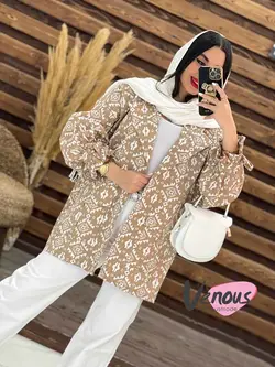 مانتو کتی طرح دار آستین کش کد 1613 شیک و جذاب در ونوس مد