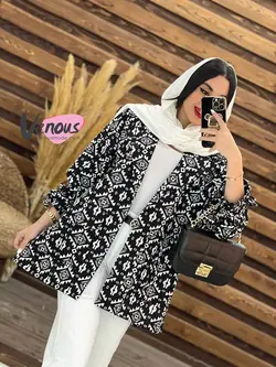 مانتو کتی طرح دار آستین کش کد 1613 شیک و جذاب در ونوس مد