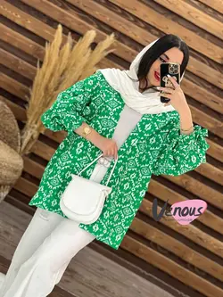 مانتو کتی طرح دار آستین کش کد 1613 شیک و جذاب در ونوس مد