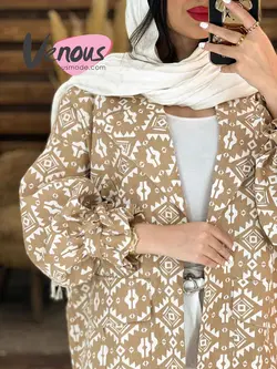 مانتو کتی طرح دار آستین کش کد 1613 شیک و جذاب در ونوس مد