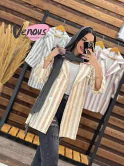 خرید اینترنتی مانتو لنین راه راه چهار دکمه کد 1648در ونوس مد