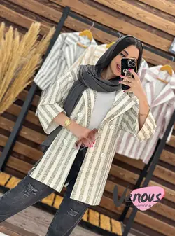 خرید اینترنتی مانتو لنین راه راه چهار دکمه کد 1648در ونوس مد