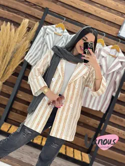 خرید اینترنتی مانتو لنین راه راه چهار دکمه کد 1648در ونوس مد