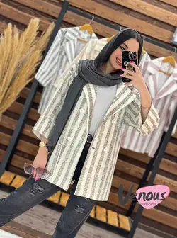 خرید اینترنتی مانتو لنین راه راه چهار دکمه کد 1648در ونوس مد