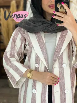 خرید اینترنتی مانتو لنین راه راه چهار دکمه کد 1648در ونوس مد