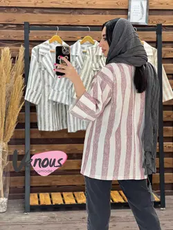 خرید اینترنتی مانتو لنین راه راه چهار دکمه کد 1648در ونوس مد