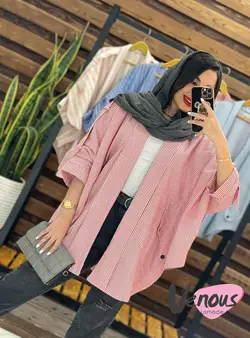 خرید اینترنتی مانتو پانچ راه راه جیب هلالی کد 1657در ونوس مد