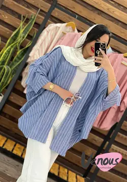 خرید اینترنتی مانتو پانچ راه راه جیب هلالی کد 1657در ونوس مد