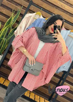 خرید اینترنتی مانتو پانچ راه راه جیب هلالی کد 1657در ونوس مد