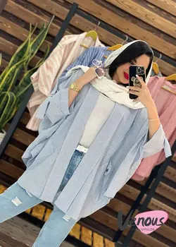 خرید اینترنتی مانتو پانچ راه راه جیب هلالی کد 1657در ونوس مد