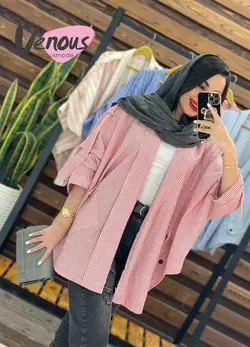 خرید اینترنتی مانتو پانچ راه راه جیب هلالی کد 1657در ونوس مد