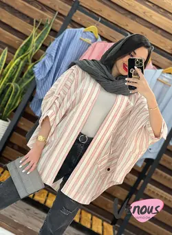 خرید اینترنتی مانتو پانچ راه راه جیب هلالی کد 1657در ونوس مد