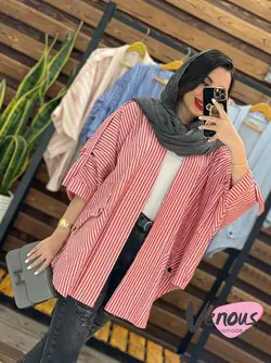 خرید اینترنتی مانتو پانچ راه راه جیب هلالی کد 1657در ونوس مد