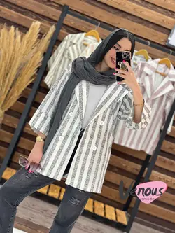 خرید اینترنتی مانتو لنین راه راه چهار دکمه کد 1703در ونوس مد